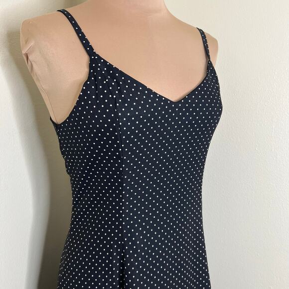 Y2K Byer Too Midi Slip Dress 5 Womens Black Polka Dot V-Neck 90s Vintage Retro - Picture 4 of 7